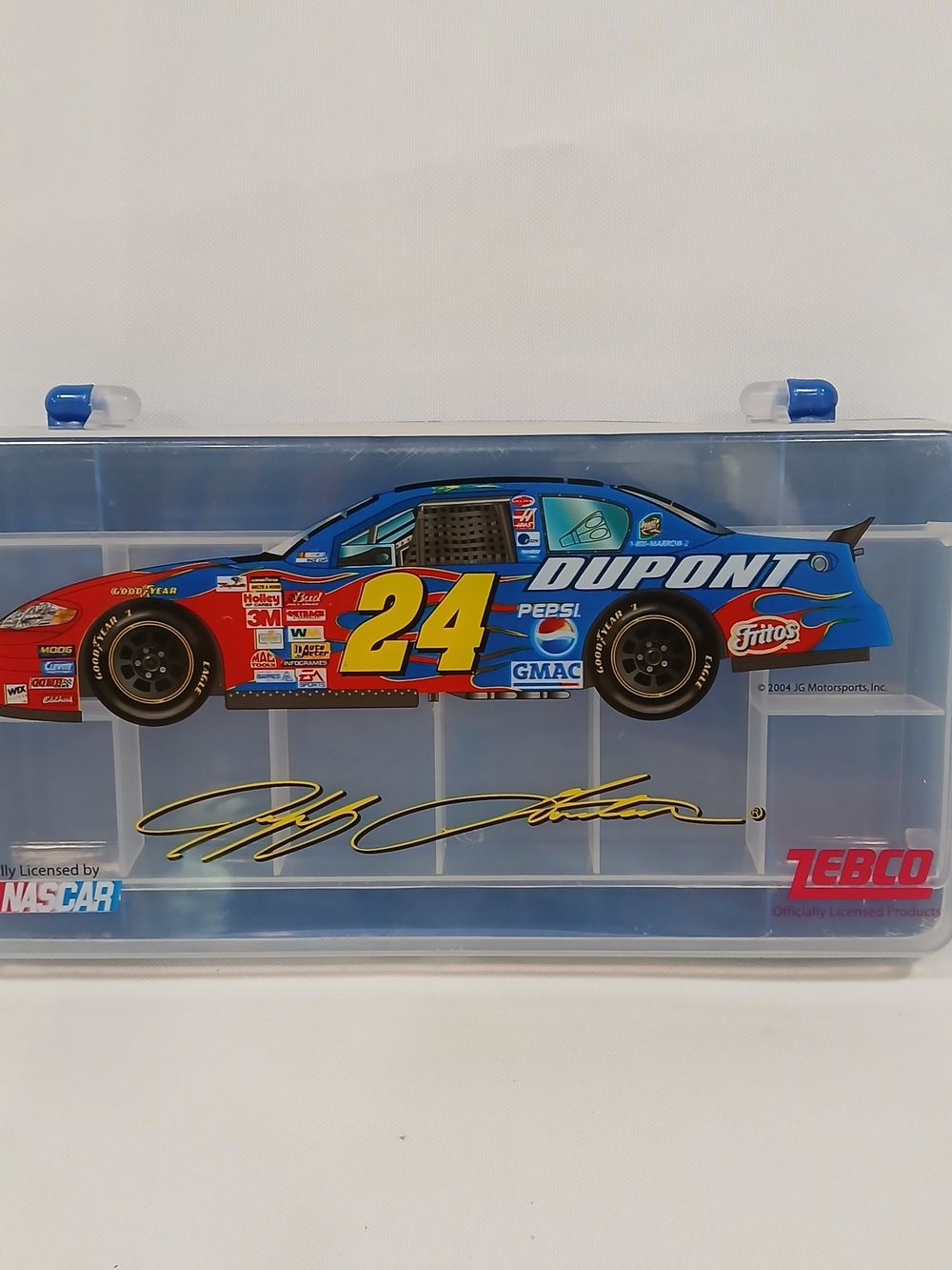 Vintage Zebco Jeff Gordan #24 NASCAR Blue Tackle Box 7.75" x4" x 1.5" Excellent